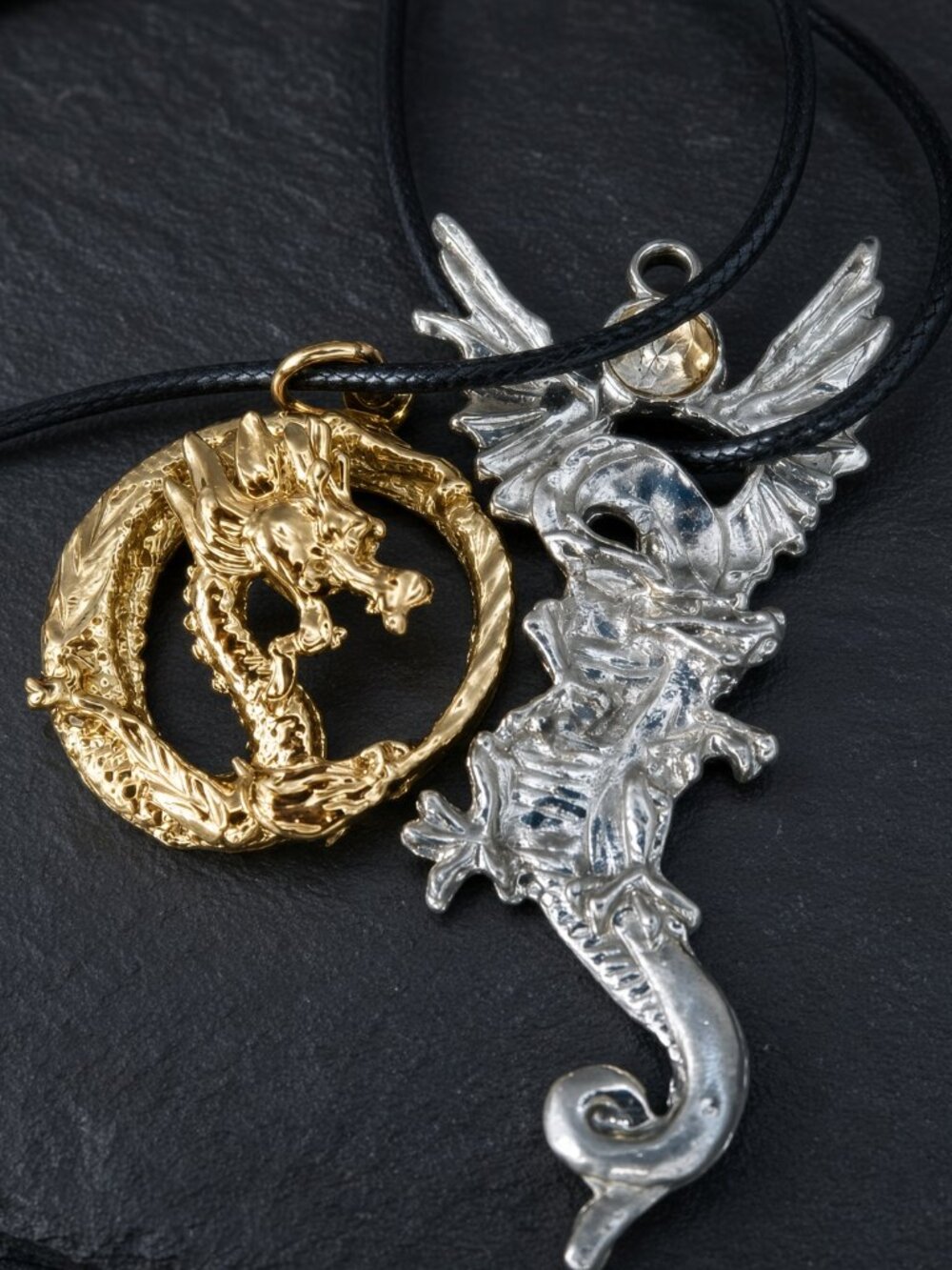 D&D Vibe Mythical Winged Dragon Key Neck Charm Duo Gold Silver Tone DIY Jewelry